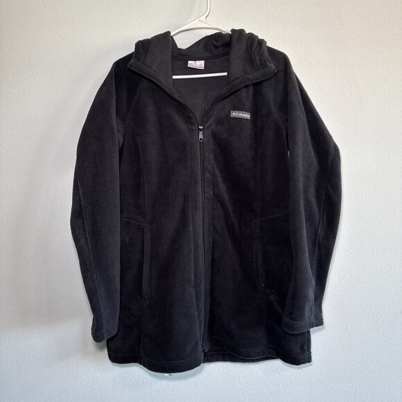 Columbia Womens Benton Springs II Long Hoodie Size Large Black Fleece Parka - Picture 2 of 6